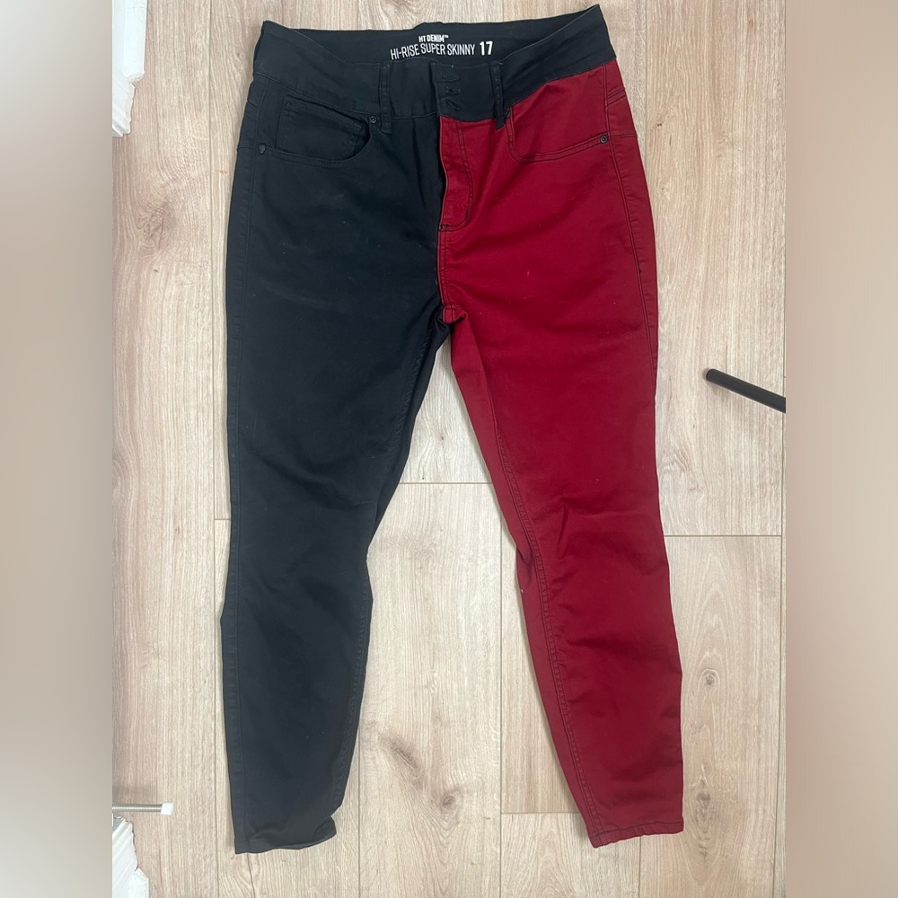 Half Red and Black Denim Jeans